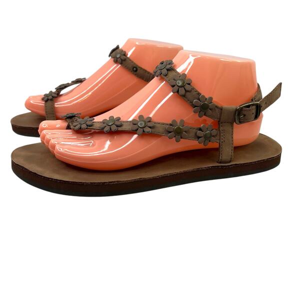 RAINBOW Delilah Toe Loop Floral Strappy Ankle Leather Sandals in Tan Women Sz. 9 - Picture 6 of 16